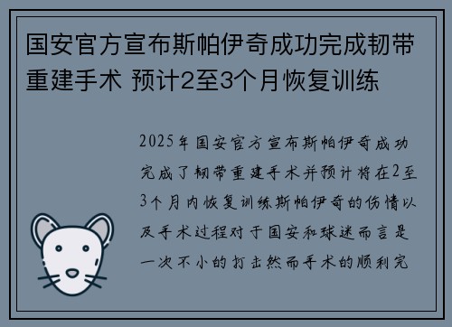 国安官方宣布斯帕伊奇成功完成韧带重建手术 预计2至3个月恢复训练