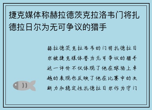捷克媒体称赫拉德茨克拉洛韦门将扎德拉日尔为无可争议的猎手